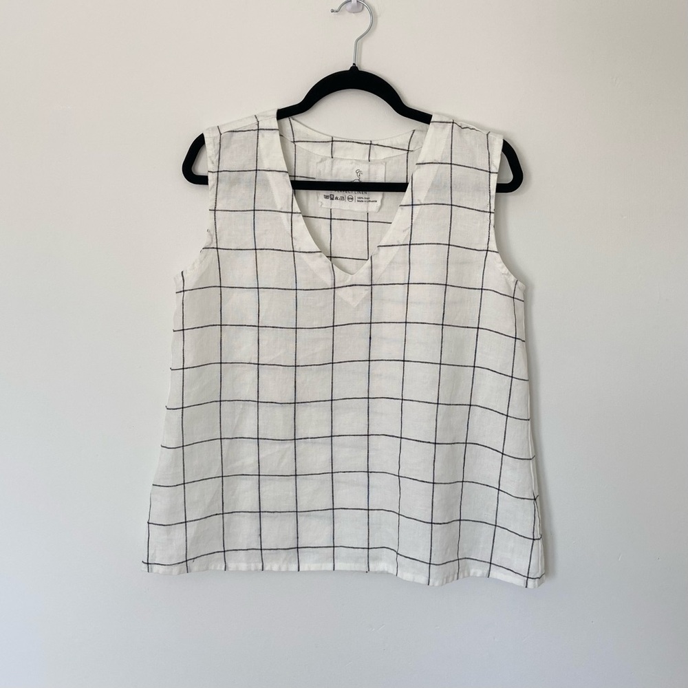 SOLD Not Perfect Linen V Neck Large Check Print Tank size S/M - Picture 10 of 11